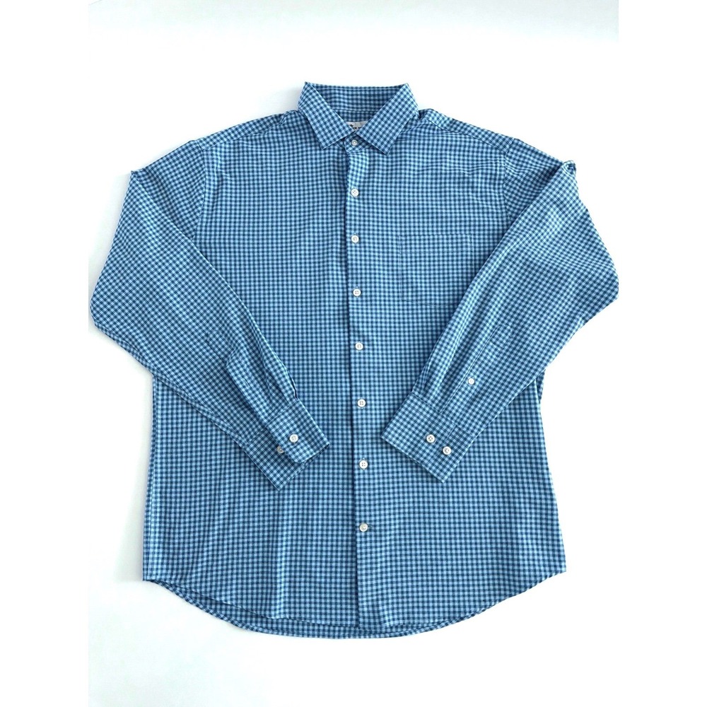 Peter Millar Mens Blue Gingham Check Long Sleeve Button Down Shirt Large